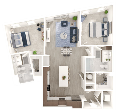 Floor plan for 2 beds, 2 baths, 1131 sqft